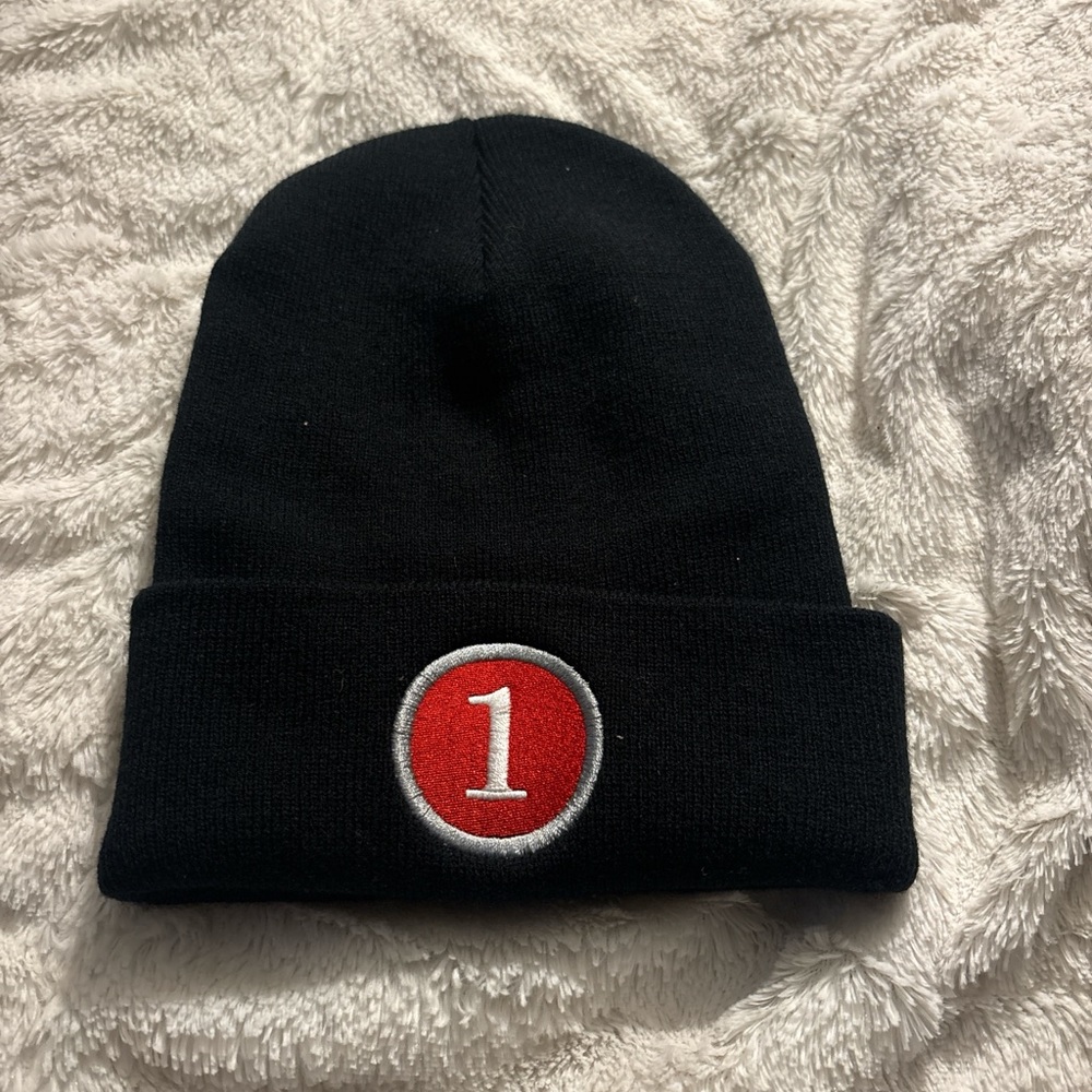 Black Beanie with Red Number Patch